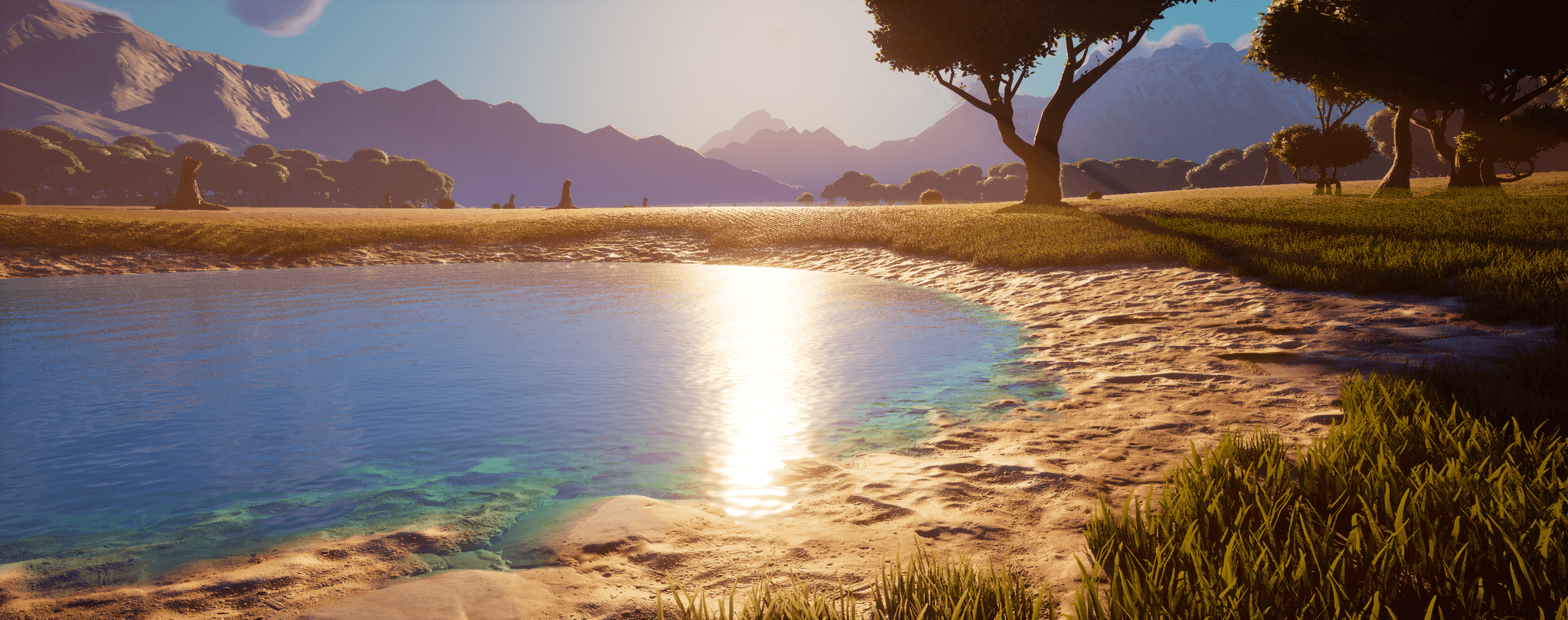 Crystal lake at golden hour