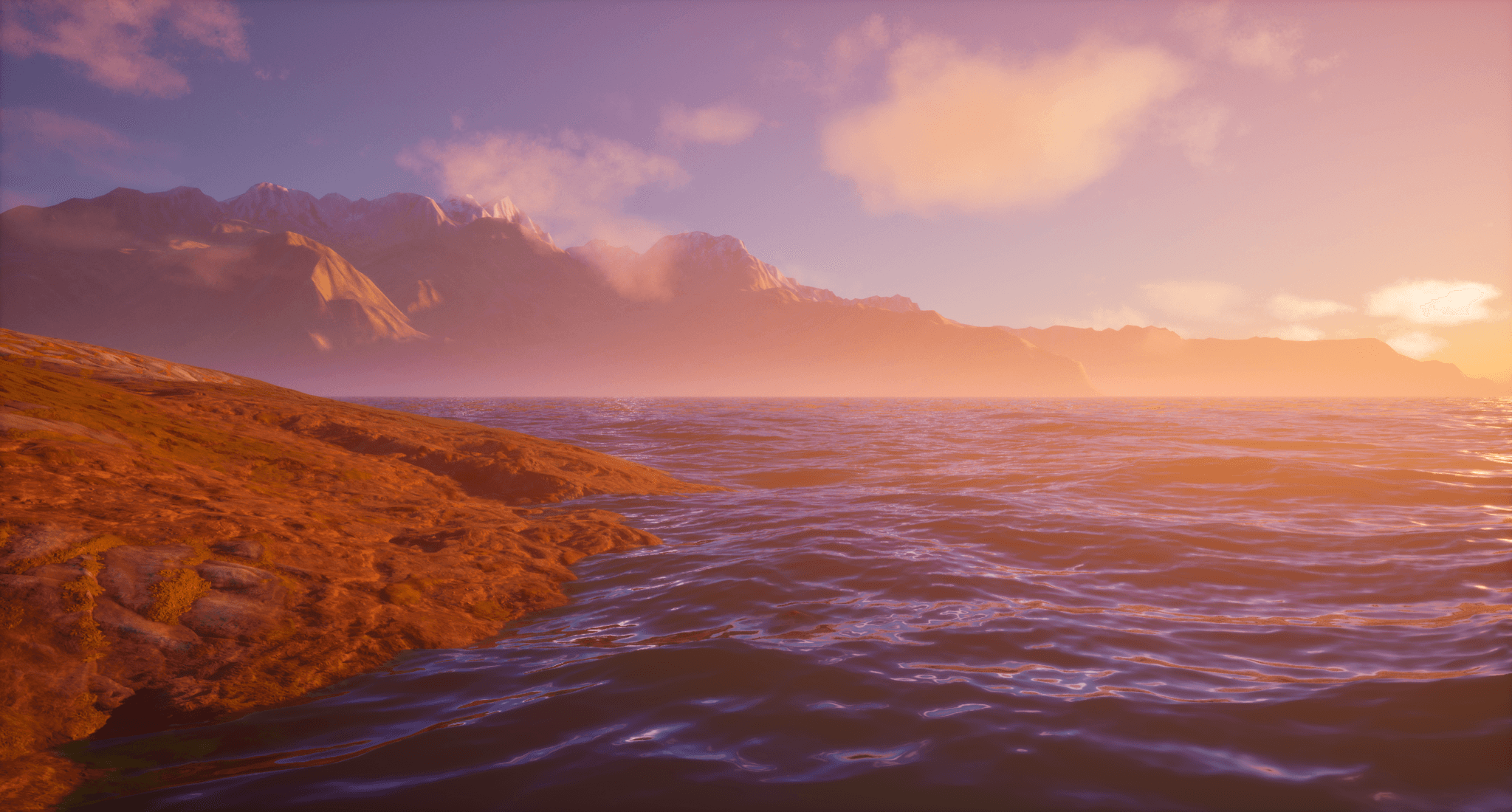 Ocean shoreline at sunset